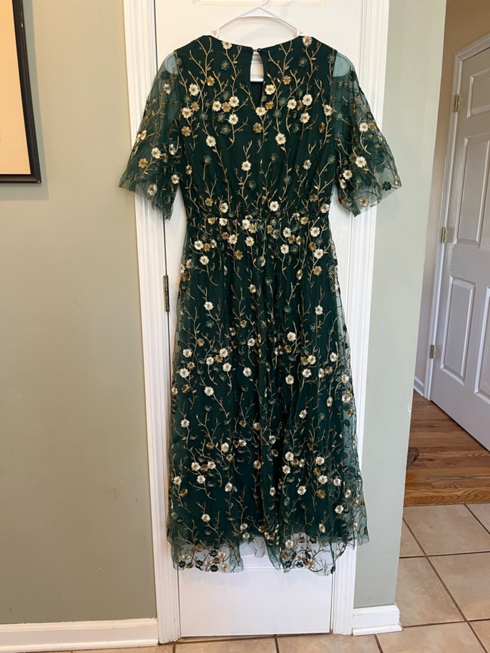 Baltic Born Arabella Embroidered Tulle Dark Green Floral Maxi Dress M b3 - Picture 4 of 8